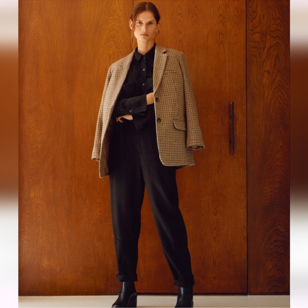 SALE Everlane Italian Wool Oversized Blazer Camel Houndstooth Women's Size 2